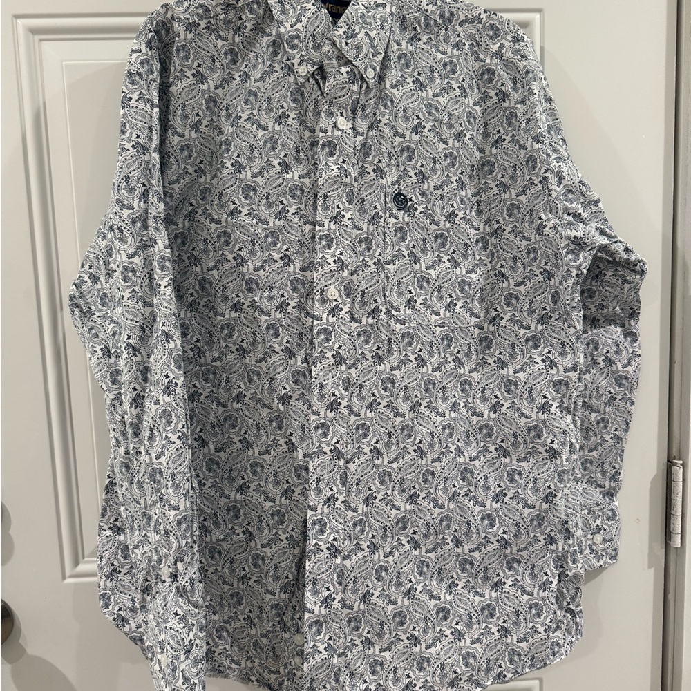 George Strait wrangler Men's Paisley Print large Shirt - Blue